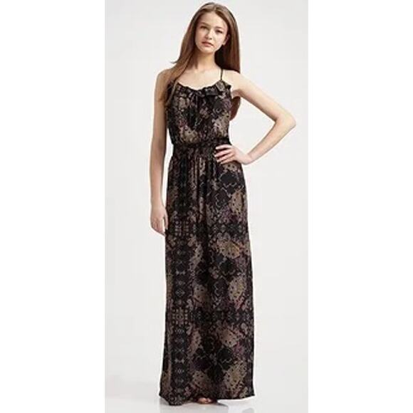 Parker Black Floral Faux Cross Stitch Silk Racerback Blouson Maxi Dress, Small - Picture 1 of 5